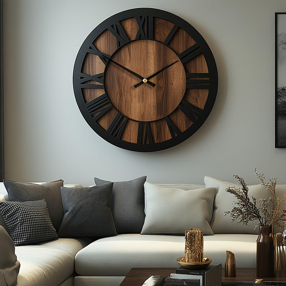 Vintage Roman Numeral Wooden Wall Clock — product view 3