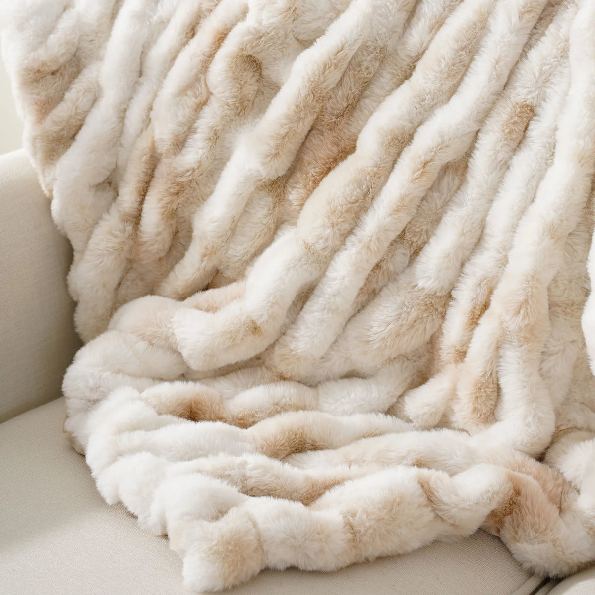 Ruched Faux Rabbit Fur Throw Blanket, Double-Sided Soft Texture — product view 8