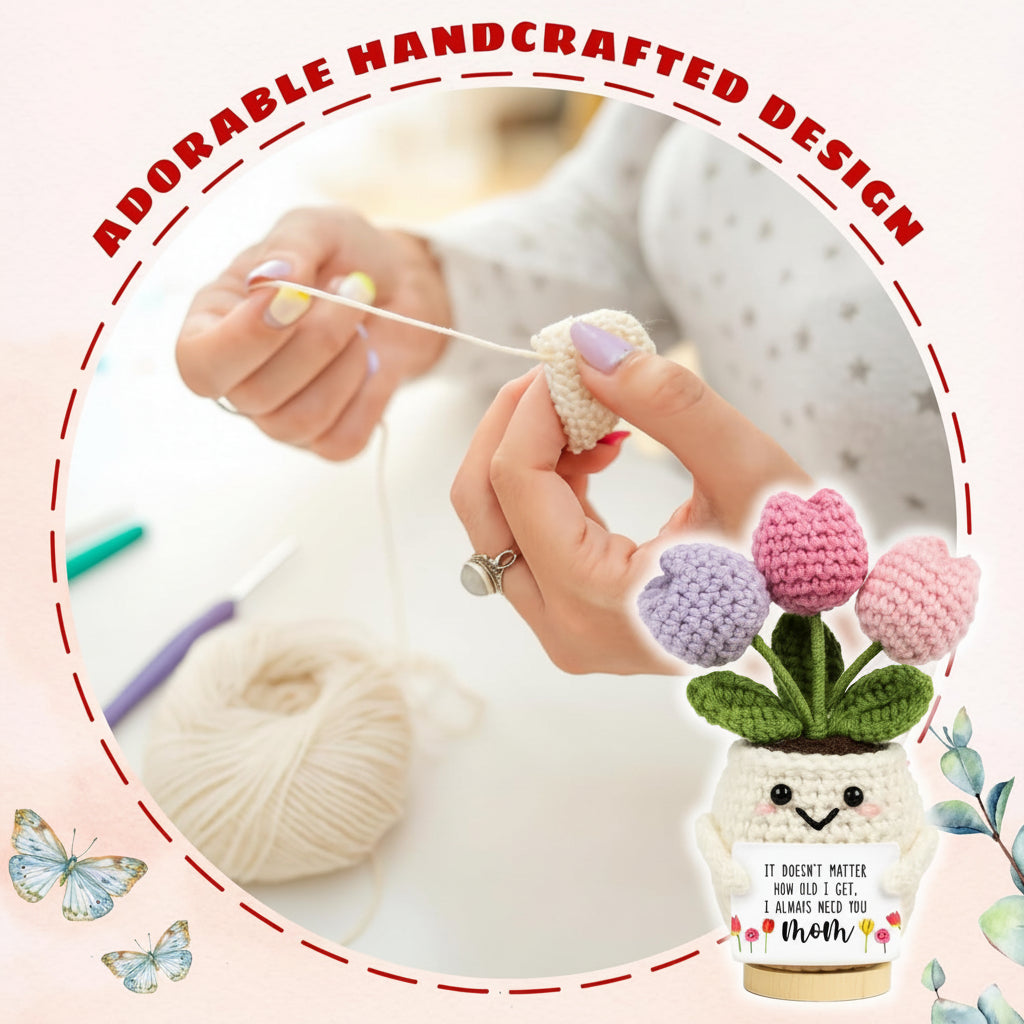 Crochet Flower Pot Keepsake, Decorative Desk Gift — product view 3