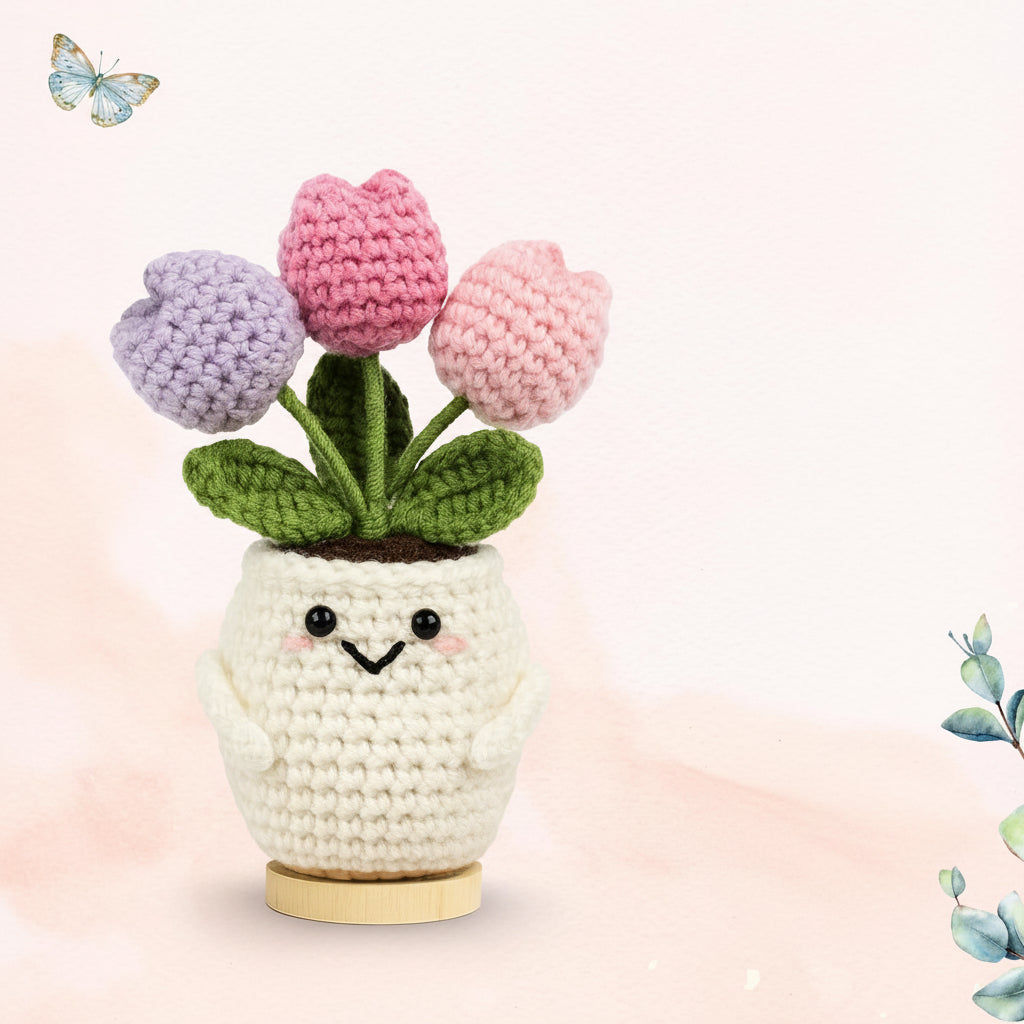 Crochet Flower Pot Keepsake, Decorative Desk Gift — product view 2