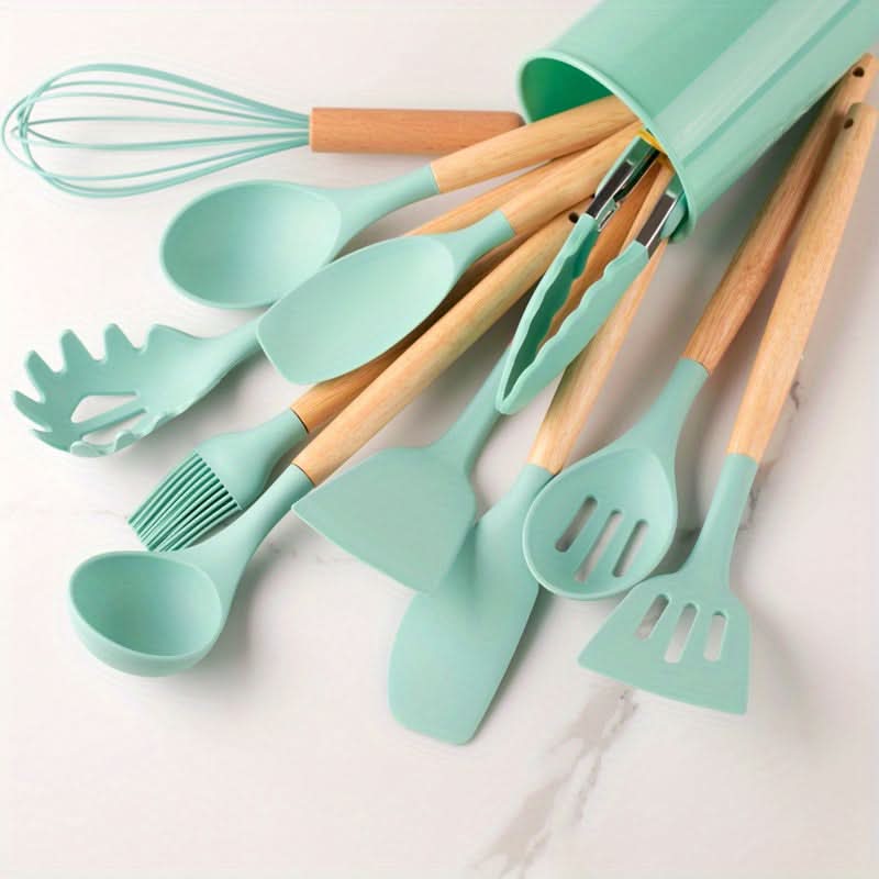 Silicone Kitchen Utensil Set with Wooden Handles, 12 Pieces — product view 8