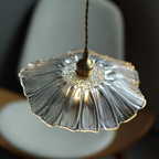 Ribbed Glass Flower Pendant Light with Copper Fittings - view 8