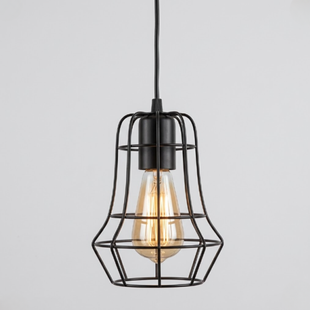 Geometric Wire Cage Pendant Light, Industrial Metal Design - view 7