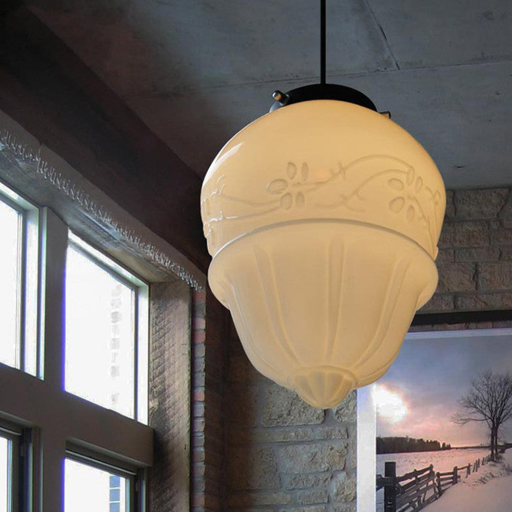 Frosted Glass Pendant Light, Matte White Geometric Designs - view 8