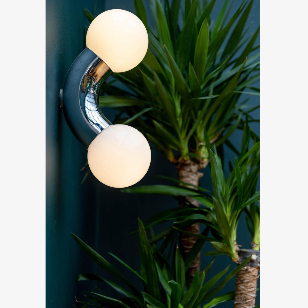 Double Globe Wall Sconce with Curved Metal Arm - view 16