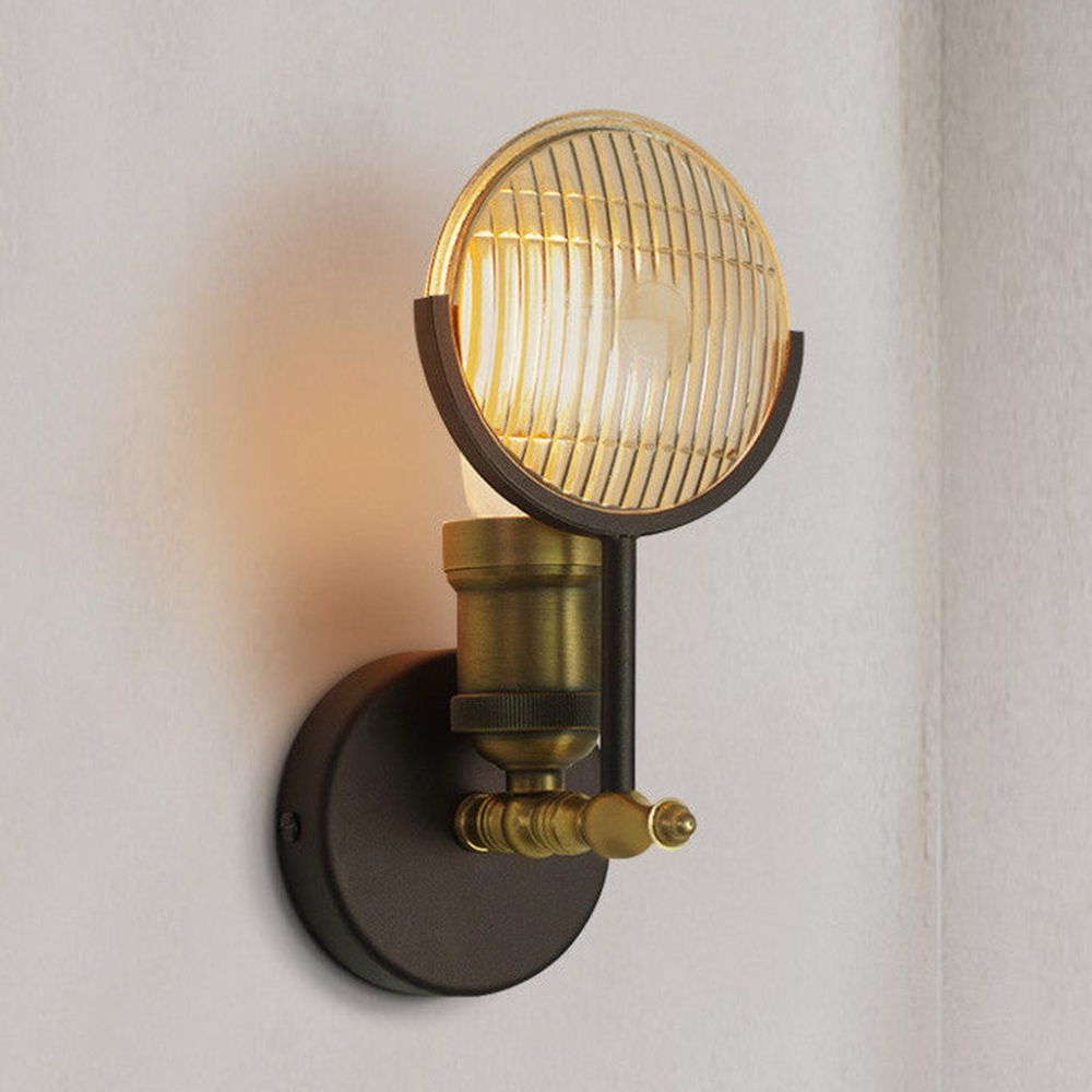 Ribbed Fresnel Glass Wall Sconce with Brass Finish - view 8