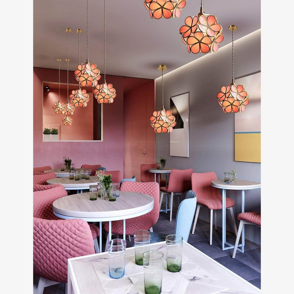 Floral Glass Pendant Light with Brass Fittings - view 23