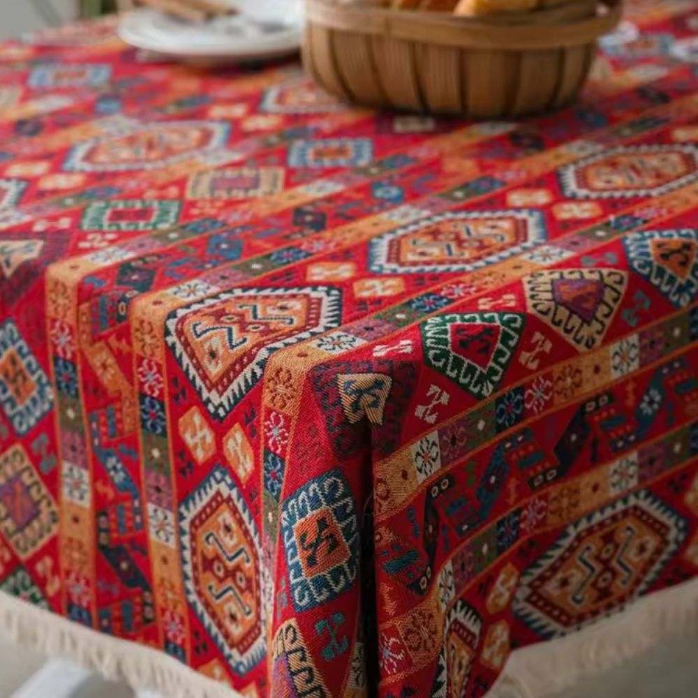 Geometric Jacquard Fringe Tablecloth – image 6
