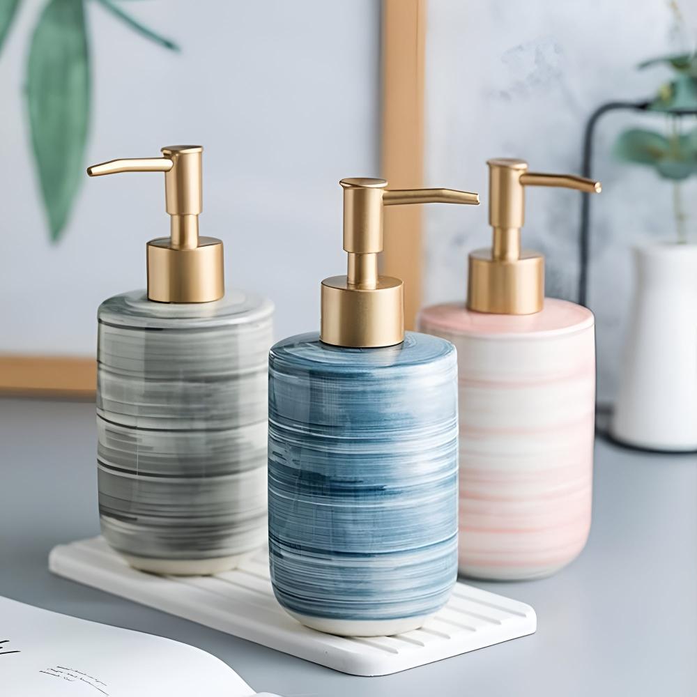 Striped Ceramic Soap Dispenser 350 mL – image 1