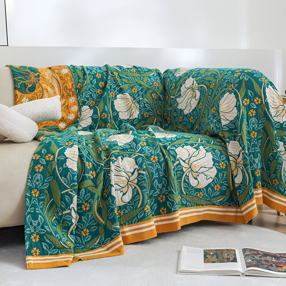 Green Botanical Cotton Gauze Blanket – image 4