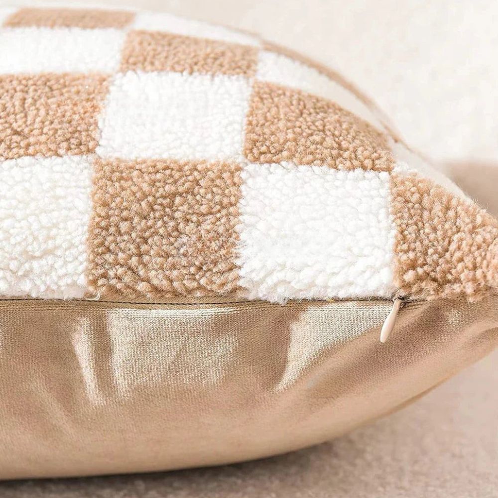 Faux Fur Checkerboard Cushion Cover – image 6