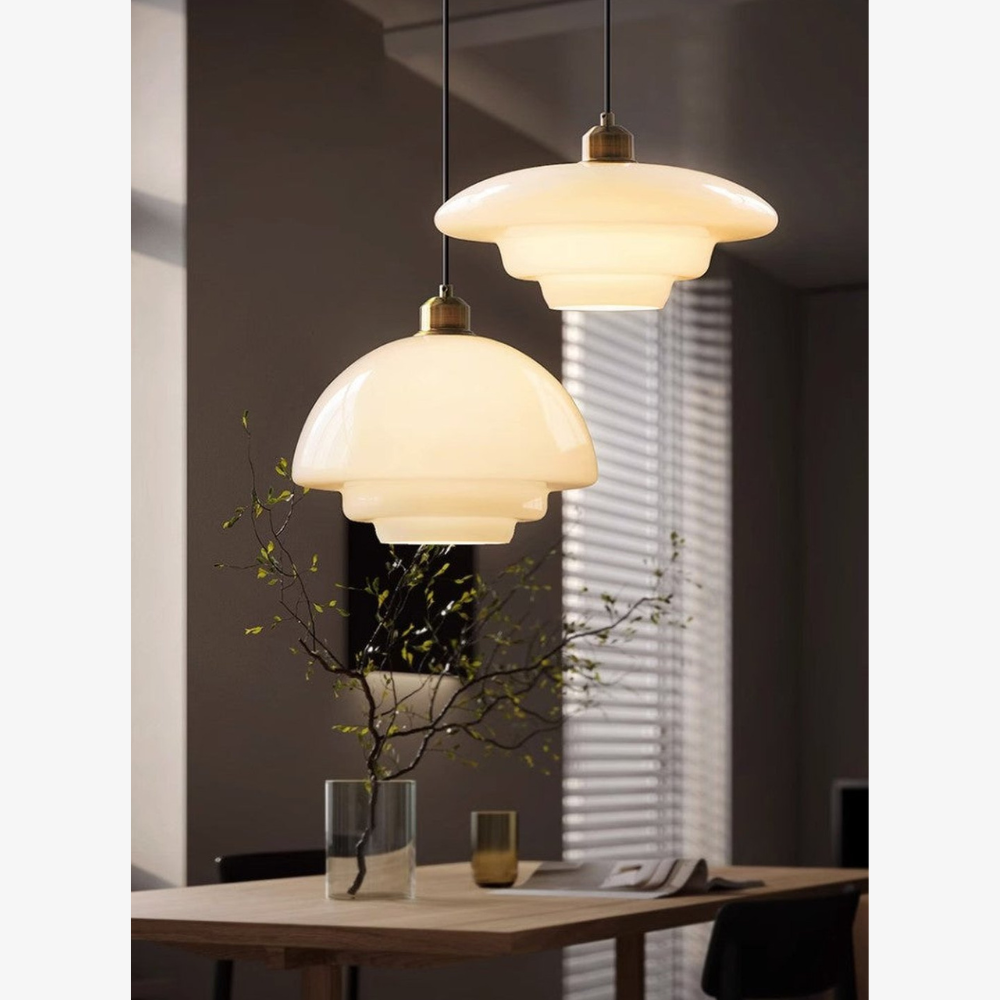 Layered Opal Glass Pendant Light, Art Deco Design - view 9