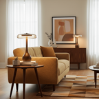 Amber Glass Mushroom Table Lamp with Walnut Base, UK Plug - view 7