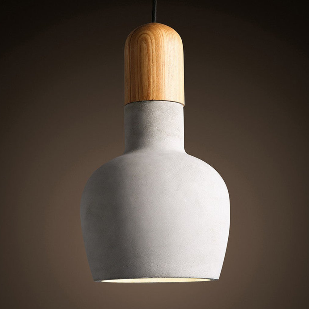 Concrete and Wood Pendant Light, Nordic Industrial Style - view 6