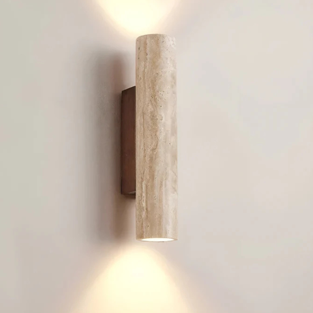 Travertine and Wood Wall Sconce with Up-and-Down Lighting - view 7