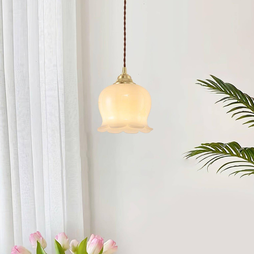 Floral Resin Pendant Light with Brass Hardware - view 10