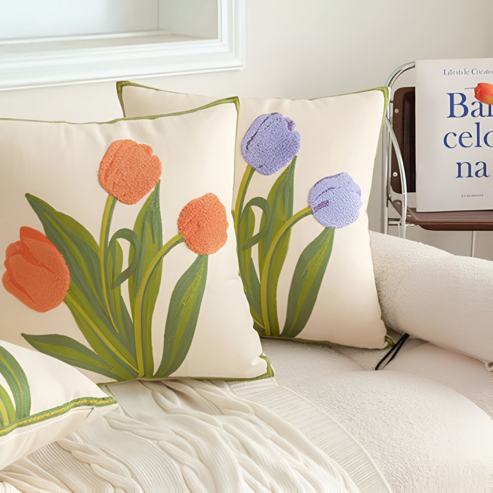 Embroidered Tulip Cotton Cushion Cover – image 7