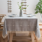Grey Checked Cotton Linen Tassel Tablecloth – image 3