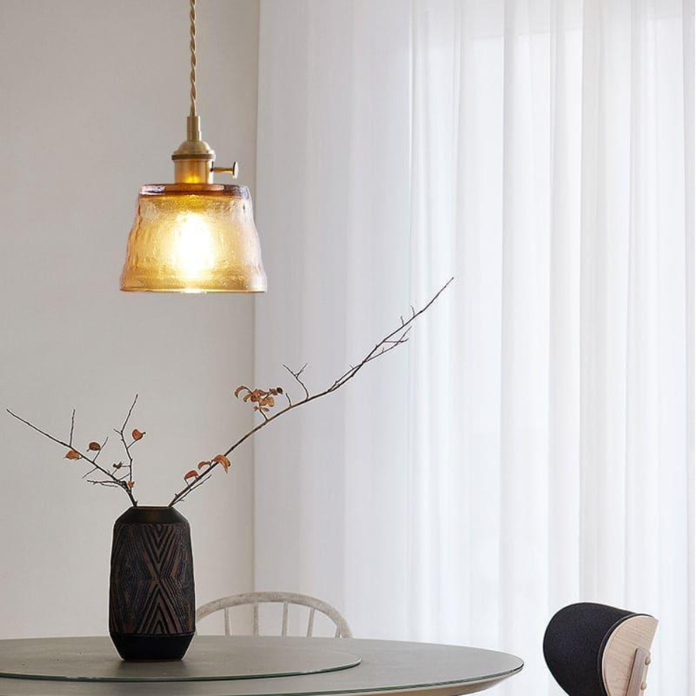 Hammered Glass Pendant Light with Brass Hardware - view 11