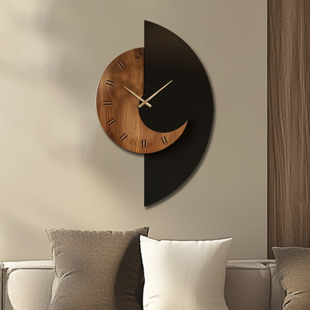 Half-Moon Wooden Wall Clock with Silent Movement — product view 3
