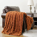 Ruched Faux Rabbit Fur Throw Blanket, Double-Sided Soft Texture — product view 9