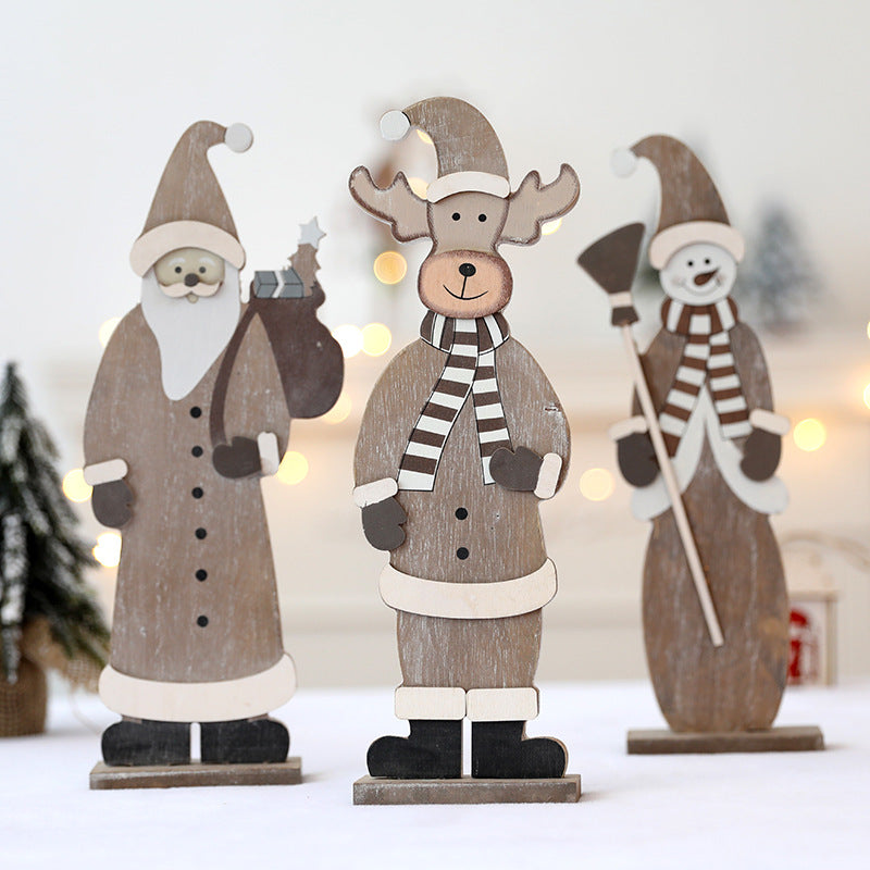 Rustic Wooden Christmas Figurine Set, Santa, Reindeer and Snowman - product view 1