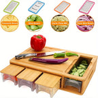 Bamboo Cutting Board with Storage Trays & Graters
