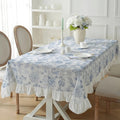 Blue Floral Embroidered Ruffle Tablecloth – image 1