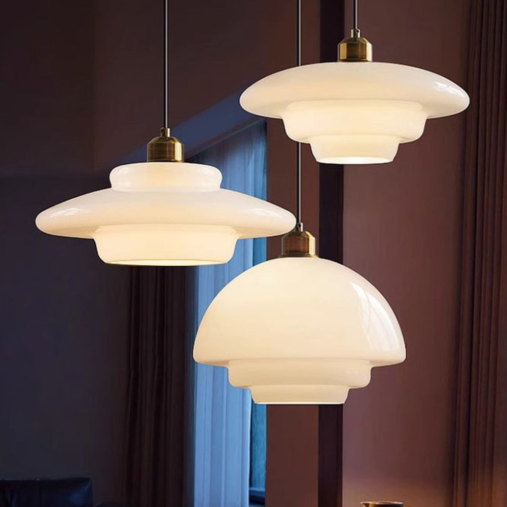 Layered Opal Glass Pendant Light, Art Deco Design - view 8