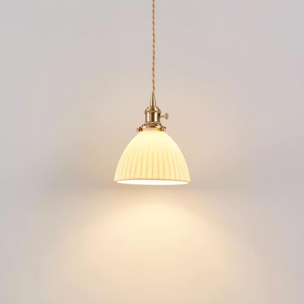 White Ribbed Ceramic Dome Pendant Light - view 12