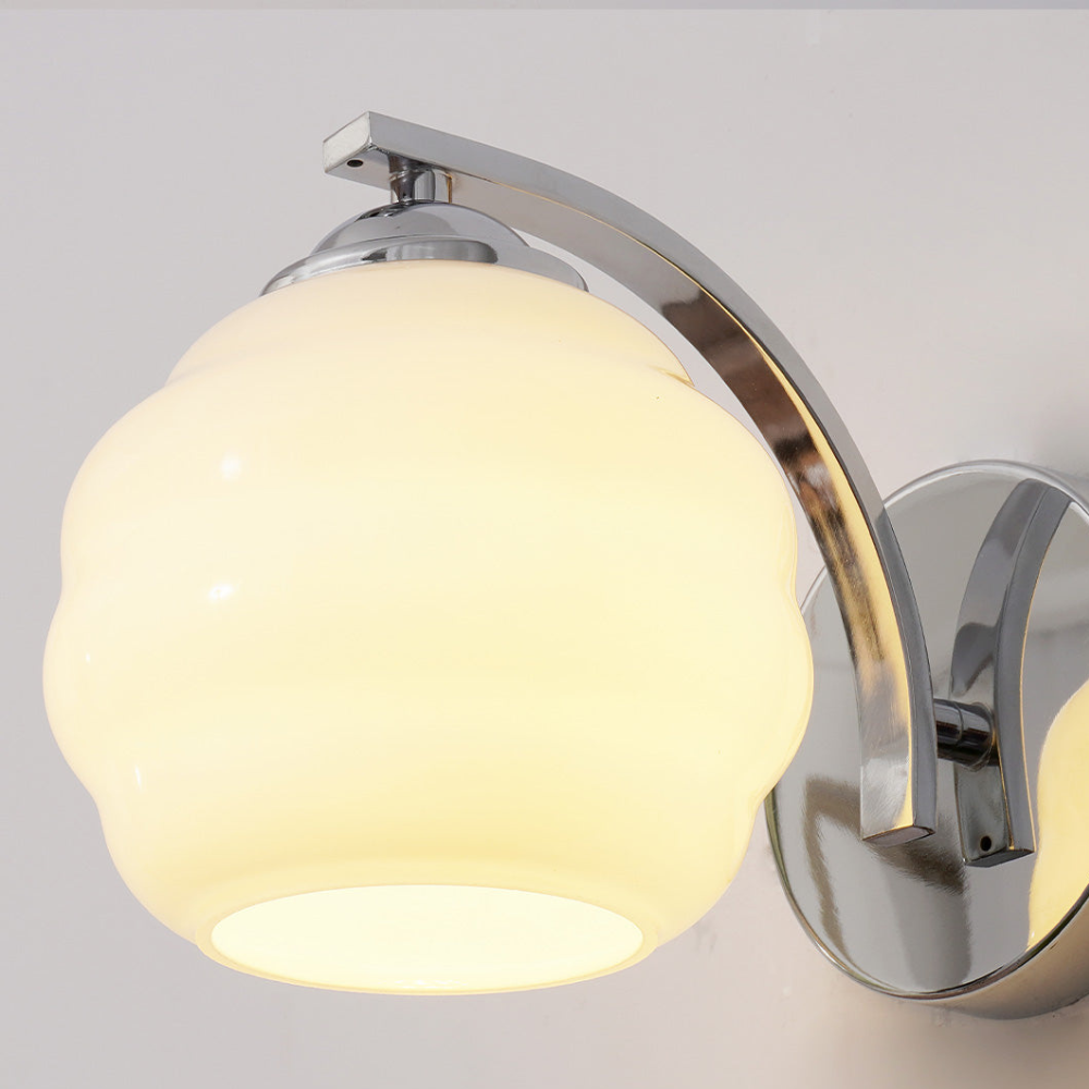 Ribbed Glass Globe Wall Sconce with Gold-Tone Fittings - view 19