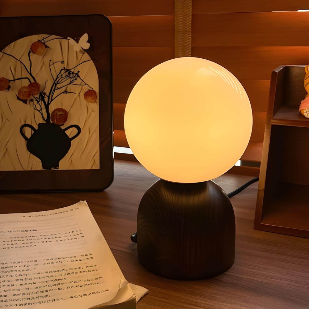 Glass Globe Table Lamp with Wood Base, UK Plug - view 8