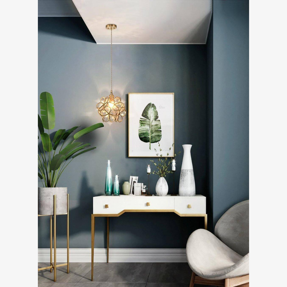 Floral Glass Pendant Light with Brass Fittings - view 22