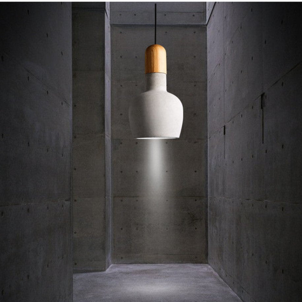Concrete and Wood Pendant Light, Nordic Industrial Style - view 7