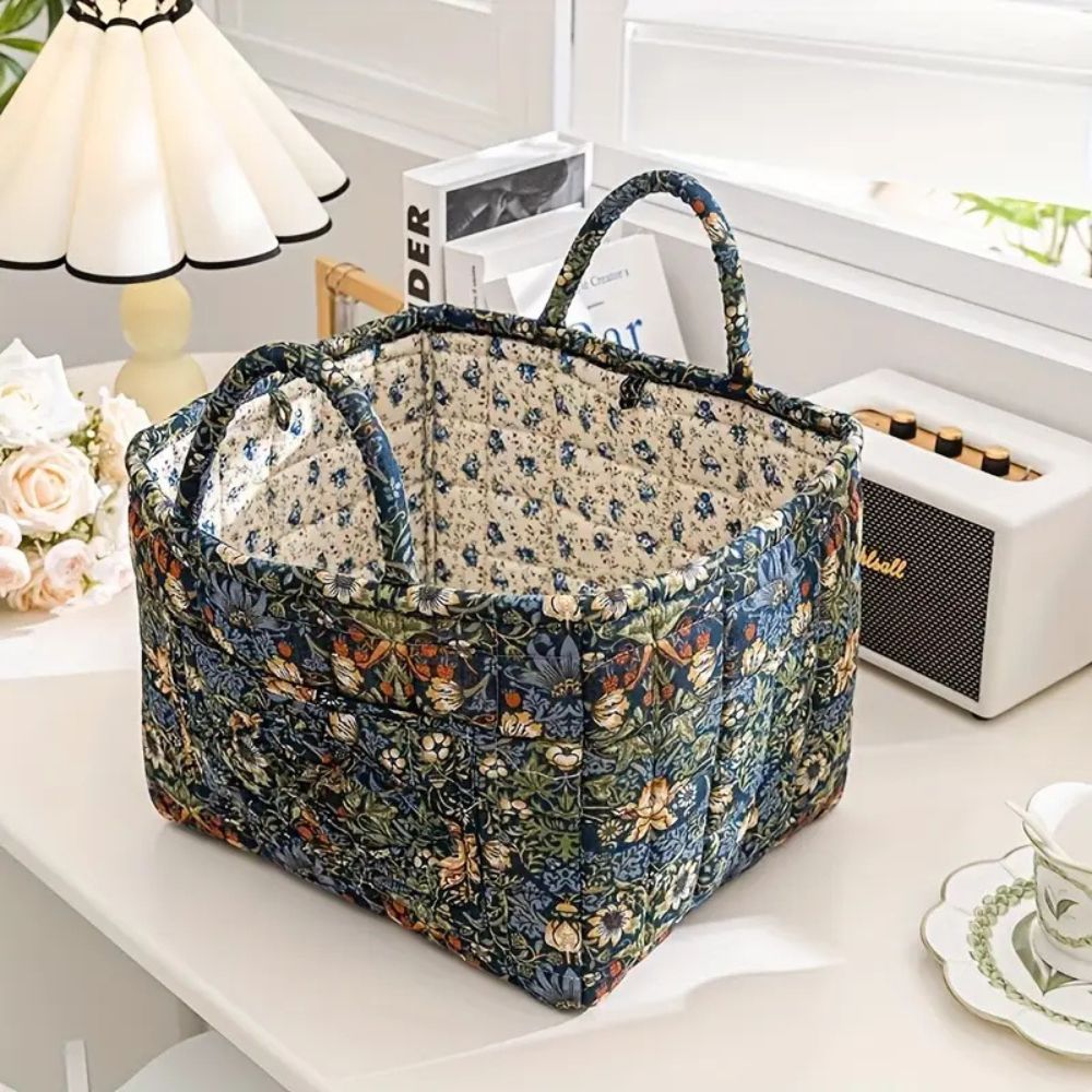 Floral Canvas Storage Basket — Rosette