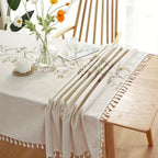 Floral Embroidered Cotton Linen Tassel Tablecloth – image 2
