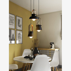Tapered Metal Pendant Light with Wood-Look Detail - view 9