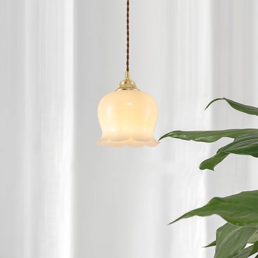 Floral Resin Pendant Light with Brass Hardware - view 9