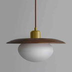 Frosted Pebble Glass Pendant Light with Oak or Walnut Disc - view 10