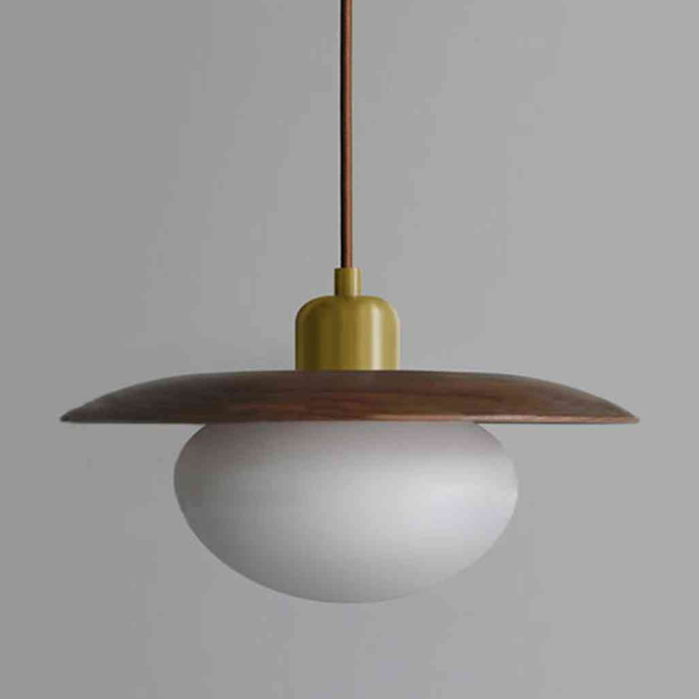 Frosted Pebble Glass Pendant Light with Oak or Walnut Disc - view 10