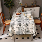 Black Floral Cotton Blend Tassel Tablecloth – image 2