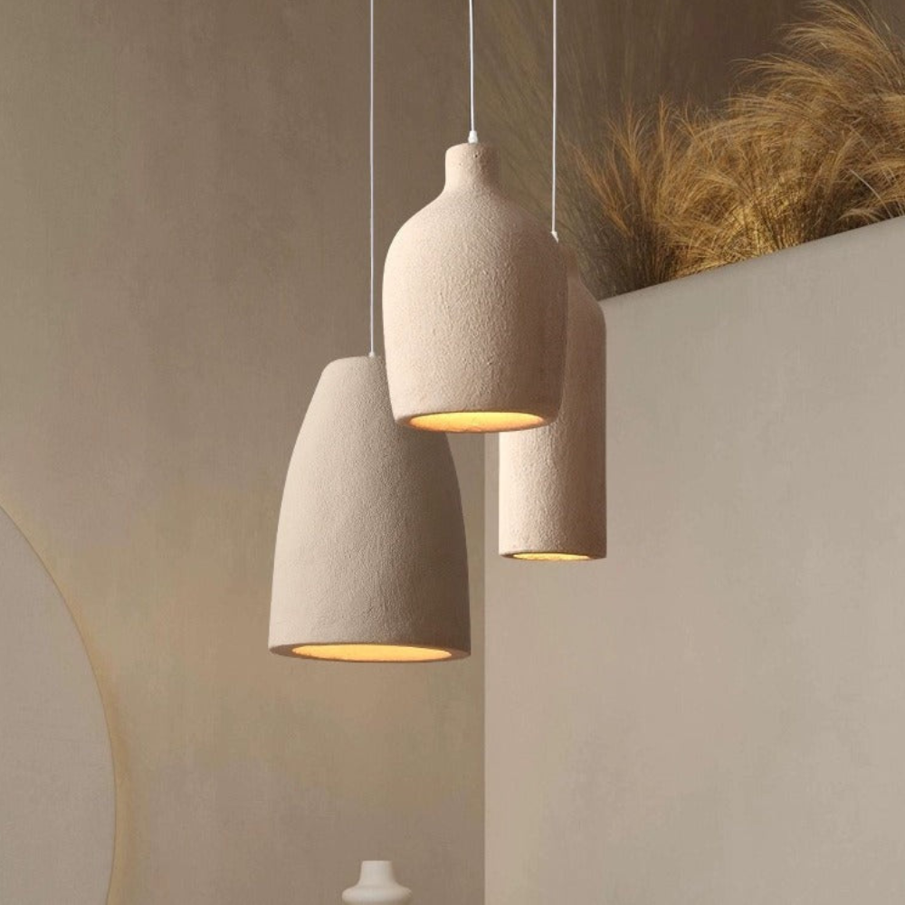Textured Stone-Effect Pendant Light, Japandi Design - view 3