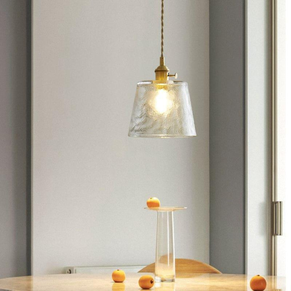 Hammered Glass Pendant Light with Brass Hardware - view 10