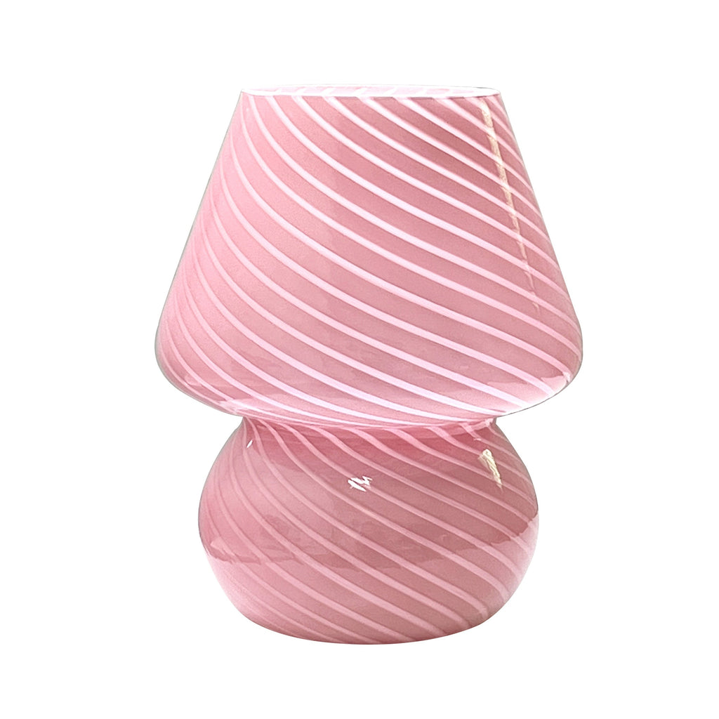 Swirled Glass Mushroom Lamp, USB-Powered Dimmable Table Light - Pink