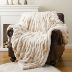 Ruched Faux Rabbit Fur Throw Blanket, Double-Sided Soft Texture — product view 3