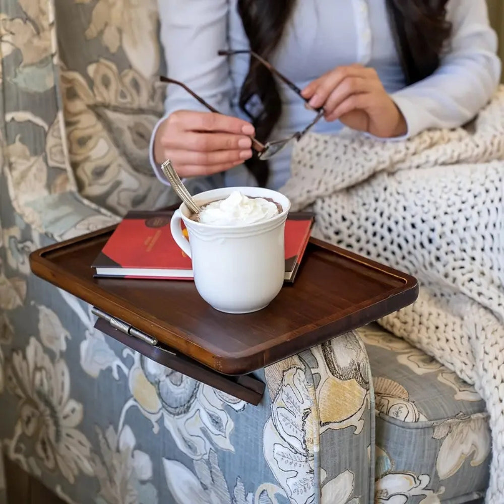 Bamboo Sofa Arm Tray, Adjustable Clip-On Table - product view 4
