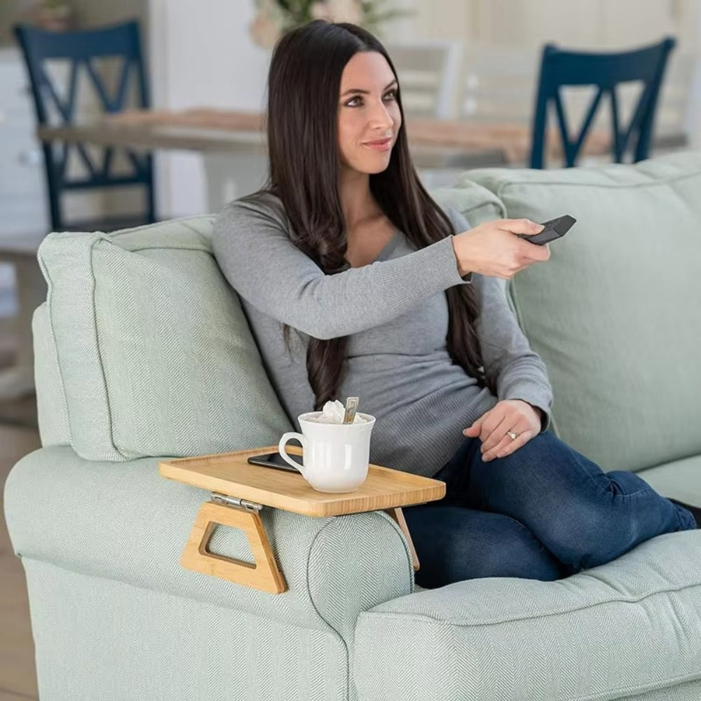 Bamboo Sofa Arm Tray, Adjustable Clip-On Table - product view 6