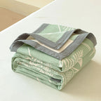 Reversible Cotton Gauze Blanket with Leaf Pattern - product view 1