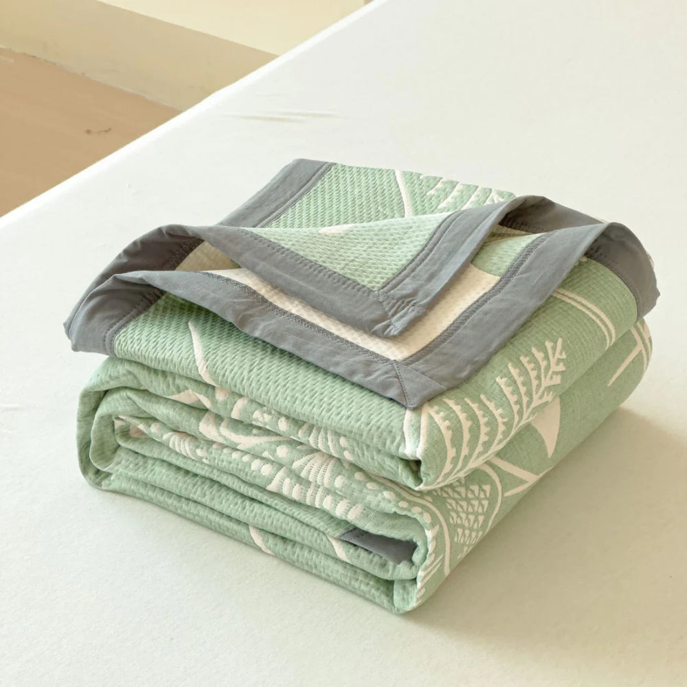 Reversible Cotton Gauze Blanket with Leaf Pattern - product view 1