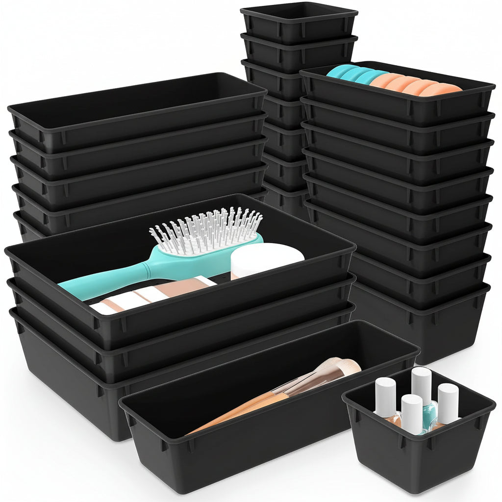 Drawer Organiser Plastic Storage Trays Set Kitchen Office Bathroom
